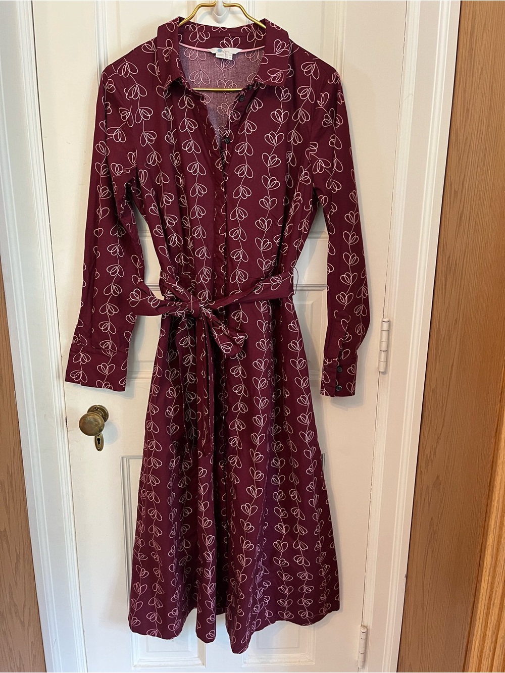 Boden Roseland Shirt Dress with Pockets Burgundy & Pink Heart Print Size 6 LONG - Picture 4 of 13
